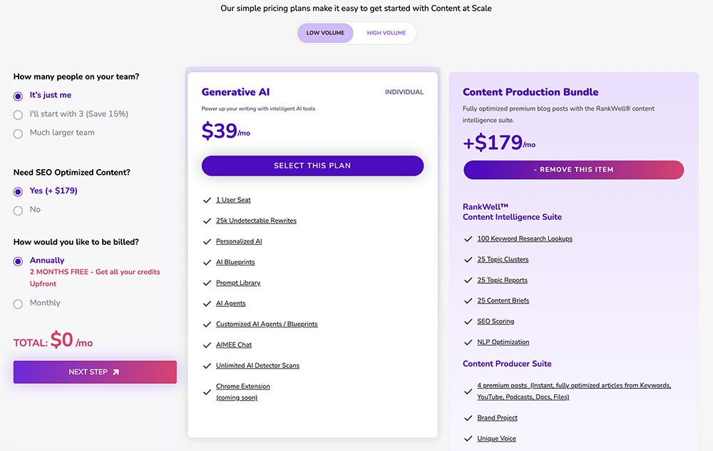 Content at Scale Pricing Table Content at Scale Pricing Table